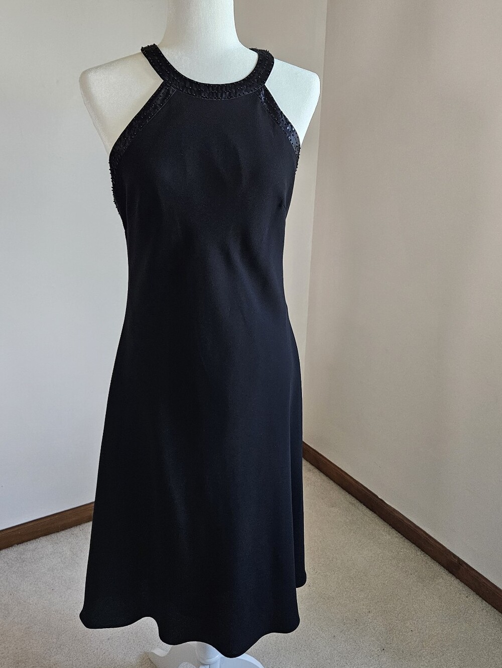 Jones Wear Midi Halter Dress Beaded Cocktail Wedding Guest Event Black SZ10